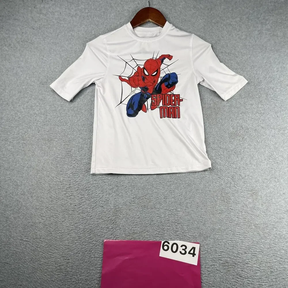 Spider Man Youth Swim T Shirt White Graphic Print Size 8 Marvel Rash Guard